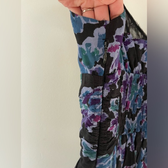 Free People Purple and Black Floral Ruched Tulle Cocktail Mini Dress size 4 EUC - Picture 5 of 9